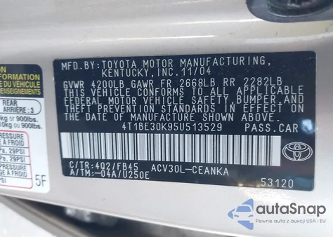 2005 Toyota Camry Le from USA, damaged, VIN 4T1BE30K95U513529